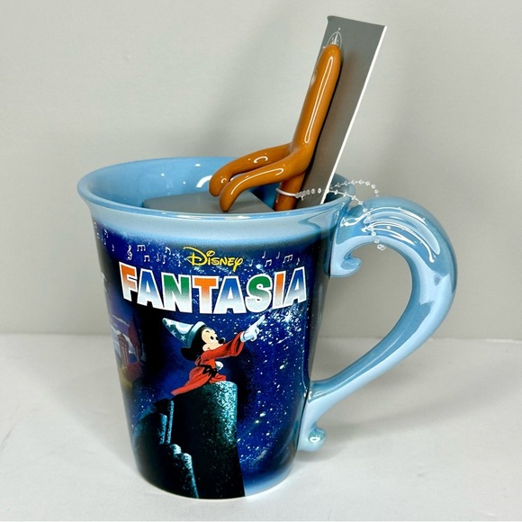 Disney Parks Fantasia 85th Anniversary Coffee Mug w/ Broom Spoon Sorcerer Mickey - Picture 1 of 7